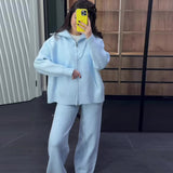 The Autumn Of 2025, The New Explosive Collar Solid Color Knitted Shirt Thick Pants Suit For