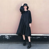 TWOTWINSTYLE Black Loose Dress For Women O Neck Lantern Sleeve Casual Loose Midi Spring Dresses Female Fashionable New
