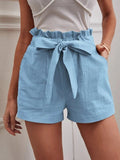2025 Summer Women's Loose Flax Leisure Shorts Pocket Solid Colored High-Rise Broad