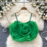 Holiday Wind Eogen Yarn Three-Dimensional Flower Sling Vest Women's Summer New Ocean Chic Short