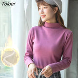 Turtleneck Slim Soft Thicken Knitted Pullovers Woman 2022 New Winter Plus Velvet Sweater Casual Lined Warm Knitwear