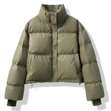 Korean Short Standing Collar Down Cotton-Padded Jacket Lady Autumn And Winter New Advanced Sense Temperament Casual Small Warm Cotton-Padded Jacket-Outfit