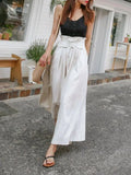 Spring Summer Drawstring Wide Leg Pants Cotton Linen High Waist Trousers Ninth Pants Loose Casual Pants Women Bottoms