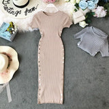 Elegant Ladies Dresses 2022 New Summer Knitted Office Dress Good Quality Women Knee Length Bodycon Dress