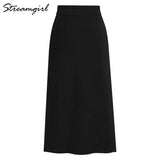Knitted Skirt With Slit High Waist Vintage Pencil Skirts For Women 4XL 5XL 6XL Straight Skirt For Women