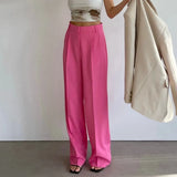 Blue Casual Straight Pants For Women High Waist Loose Solid Minimalist Trousers Female Spring Clothing Style