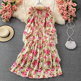 Spring Autumn Bohemian Vacation Beach Long Dress Women Elegant Square Collar Lantern Long Sleeve A-Line Vestidos Casual Robe