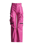 Toloer 2024 New Street Trend Multi-Pocket Pu Design Sense High Waist Slim Straight Pants Women's Loose Cargo Pants-Outfit