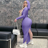 Toloer Solid Color Tight Dress Socialite Wind Long Style Step Buttock Skirt Long Sleeve Dress Woman-Outfit