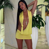 Tie Up Backless Beach Wear Dress Halter Mini Short Dress Club Outfits 2022 Holiday Summer Y2k Dress Clothes for Women