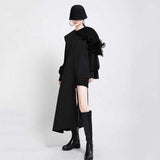 Women Green Ruffles Irregular Big Size Blouse New Lapel Long Sleeve Loose Fit Shirt Fashion Tide Spring Autumn 2023