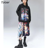 Women Sweatshirts with Hat 2022 Spring O Neck Loose Hoodies Galaxy Girl Print Chic Casual Unique Design