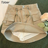 Drawstring High Waist Mini Skirt Women Streetwear Big Pocket Cargo Skirt Woman Fashion 2023 short A Line y2k Skirts