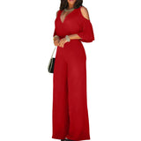 2023 New Elegant Women Casual Jumpsuit Femme Wide Loose Leg Pants Rompers Long Sleeve Office Lady Bandage