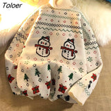 Christmas Snowman Turtleneck Sweater Women Oversized Winter Long Sleeve Tops Apricot Green Vintage Fashion Couples
