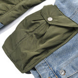 Casual Denim Patch Ruched Long Sleeve Padded