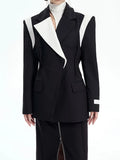 Fashion Women's Blazer Notched Collar Slim Waist Long Sleeve Contrast Color Spliced Suit Jackets Autumn 2023 New