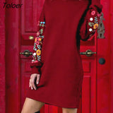 Floral Print Short Dresses Women Autumn Winter Long Sleeve Mini Dress Female Pullover Casual Straight