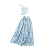 Fairy Vacation Wearing Women's Summer Dress Pure Desire Elastic Sling Sling Vest Hollow Embroidered High-Rise Half-Schamin Dress