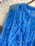 Autumn Women Long-sleeved Knitwear With Diamond Hollow Korean Fashion Round Neck Casual Loose Pullover Ladies Knit