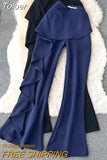 Women's Pants 2023 New Stylish Ruffles Flare Trousers Elegant High Waist Zipper Fly Slim Fit Spring Autumn Full Length