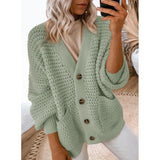 And Winter New Single-Dbutton V-Neck Sweater Women Loose Lantern Sleeve