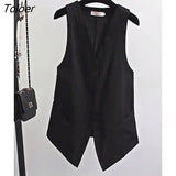 Vests Women Casual Daily Pure Pocket Korean Style Mujer Summer Breathable Stylish Design V-neck All-match Retro