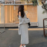 Piece Dress Set Women Casual Knitted Suits Korean Fashion Y2k Slim Pure Collor Sweater Dress Sets Party 2021 Autumn