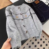 Toloer Buckle Loose Retro Sweater Cardigan Women 2025 Autumn And Winter New Round-Necked Collared Flower Knitted