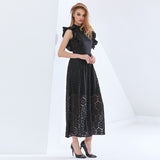 Elegant Patchwork Ruffle Lace Dress For Women Sleeveless High Waist Oversized Dresses Female 2022 Womens