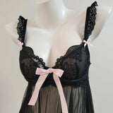 New Sexy Pajamas Women's Summer Small Breast Lace Mesh Seduction Belt Ice Ribbon