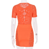 Sisterlinda Autumn Sexy See Through Bodycon Mini Dress Women Casual Street Short Sleeve Hollow Out Party Clubwaer Female