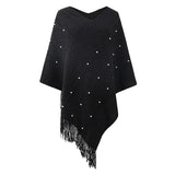 Autumn Winter Women Sweaters Poncho Knitting Capes Cloak Sweater V-Neck Irregular Hem Tassels Coat Striped Knitted