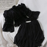 Quarter Sleeve Slash Neck Crop Top + Skirt Women Summer 2 Piece Sets 2022 New Summer Fashion Ladies Solid Casual Suit
