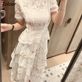 Lace Embroidery Maxi Dress Female Spring Winter Full Sleeve High Waist Ruffle Elegant Long Party Dresses Woman