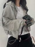 gray oversize hoodie with zipper and