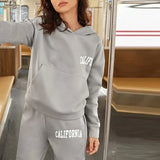 Print Fleece Women Hoodie 2 Pieces Set Full Sleeve Hooded Top Jogger Long Sweatpant Women's Tracksuit Loose Casual