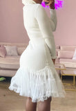 Knit Fishtail Mesh Patch Crew Neck Casual