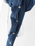 Fashion Women's Coat Slim Lapel Single Breasted Pile Up Sleeves Super Short Blue Denim Jackets Summer 2023 New