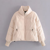 Autumn Winter Women Fashion Thick Warm Padded Parkas Coats Female Long Sleeve Pockets Coat Chic Elegant Outerwear