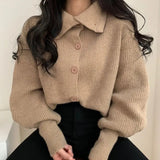 Sweater Women Lapel Buttoned Cardigan Spring Fall Turtleneck Long Sleeve Solid Sweaters Tops Ladies korean Style Jacket