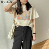 Oil Painting Print T-shirt Women Short Sleeve Loose 100% Cotton Shirt 2021 Female Basic Tops Summer Ladies Tees