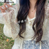 Mujer De Moda 2023 Women's Clothing See Throught Long Sleee Lace Blouses Tops Korean Fashion Hooded Sexy Y2k Shirts