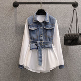 New Elegant Women's Pants Set Fashion Loose Denim Shirt Black Trousers Two Piece Set Leisure Sports