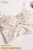 Women Vintage Sweet Camis With Bra Pad Knitted Backless Camisole Summer Pleated For Women Casual Crop