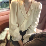 Women Long Butterfly Sleeve Ruffles V-neck Spring Fall Casual Ladies Clothing Elegant Blusas Korean Style Femme Tops