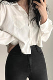 Women Chiffon Shirts Korean Streetwear Cropped Long Sleeve Tops Y2K Fashion Female Casual All Match