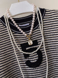Summer Striped Letter Short-sleeved Thin Sweater Women's Vintage Round Neck Knit Loose Casual Pullover Knitwear Jumper
