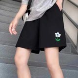 Shorts Frauen Summer 3XL Solide Stickerei Breite bein Knie-l?nge Harajuku Casual Einfache Ins Trendy Alle-spiel