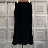 Temperament Women Skrit High Waist Slim Single-breasted Jupe Bodycon Split Mermaid Skirt Korean Velvet Faldas Mujer De